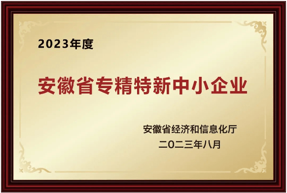 2023年獲得了安徽省“專精特新“中小企業(yè)榮譽稱號